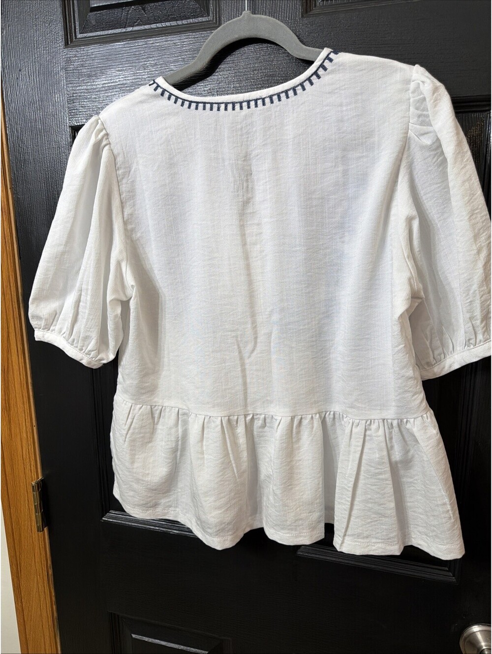 Solitaire Floral Embroidered Top Womens M Boho Peasant Cottage Hippie Puff Sleev - Picture 8 of 8